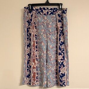 Gypsies & Moondust Floral Wide Leg Pants - Blue and Pink women’s Boho Pants L